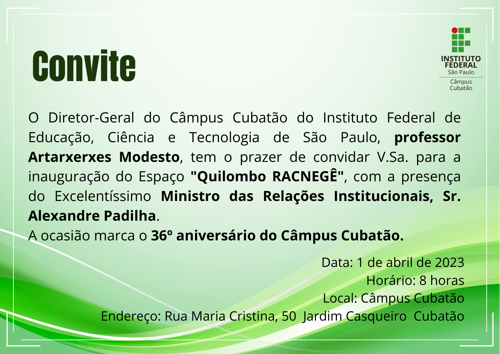 Convite inauguração Racnegê